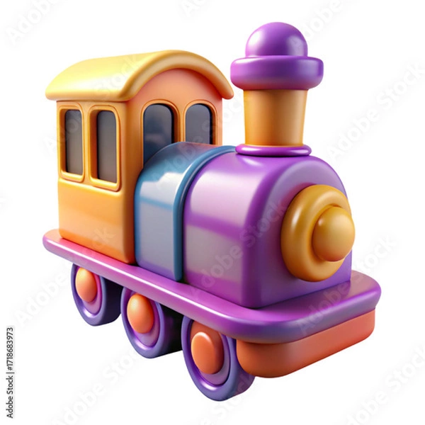 Fototapeta Colorful 3D Cartoon Train Model on Transparent Background Illustration Rendering