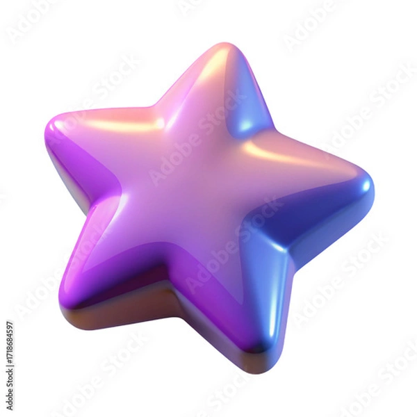 Fototapeta Glossy Purple Star with Pink and Blue Reflections on Transparent Background Design Element
