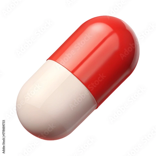 Fototapeta Glossy Red and White Pill Capsule on Transparent Background for Medical Uses