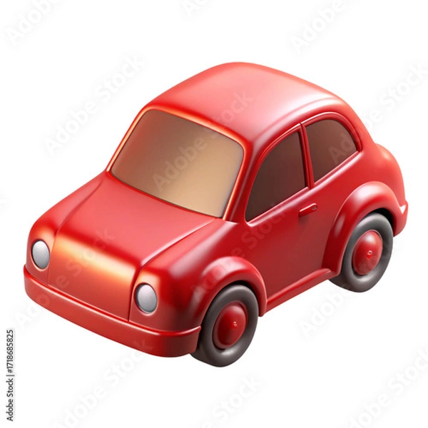 Fototapeta Red 3D Cartoon Car Illustration on Transparent Background for Design and Creativity Projects