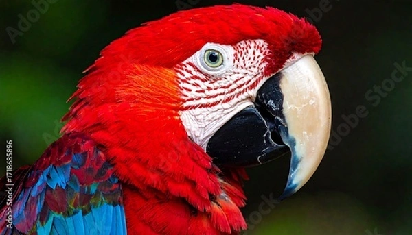 Fototapeta Close-up portrait of a vibrant red macaw