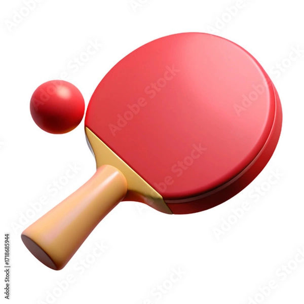 Fototapeta Red Ping Pong Paddle and Ball on Transparent Background for Sports Design Projects