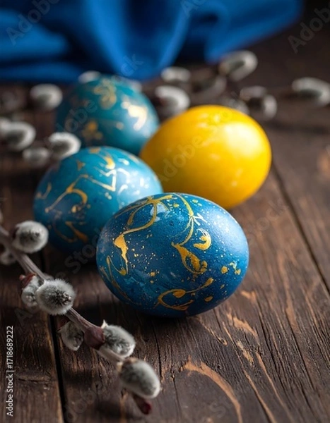 Obraz Easter eggs on a wooden table