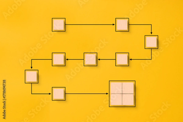Fototapeta Business goal achievement, workflow and process automation flowchart. Taking strategic steps towards target objectives.