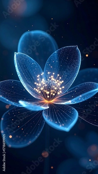 Fototapeta Glowing, translucent flower in dark space