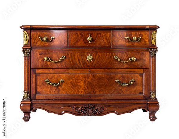 Fototapeta “Vintage Chest of Drawers with Ornate Handles, isolated on a transparent background”.