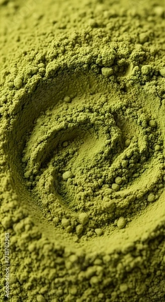 Fototapeta Organic Japanese matcha green tea powder background with a beautiful swirl pattern.