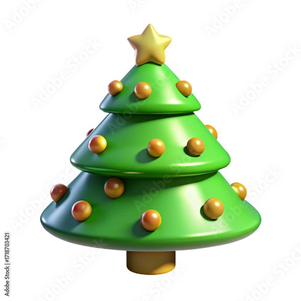 Fototapeta 3D Render of a Green Christmas Tree with Ornaments on Transparent Background