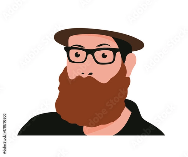 Fototapeta Stylized flat vector image of a bearded man wearing a hat