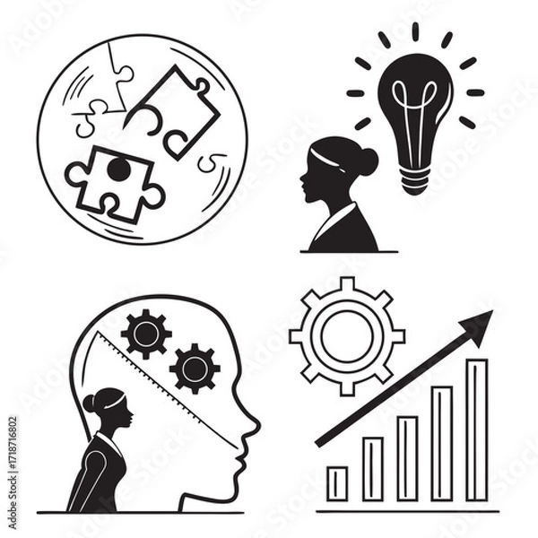 Fototapeta Business Concept Icons With Female Heads And Graph Keywords: business, concept, icon, human