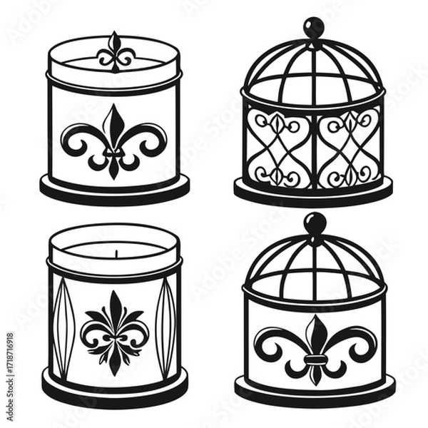 Fototapeta Candles And Bird Cages With Decorative Designs jars