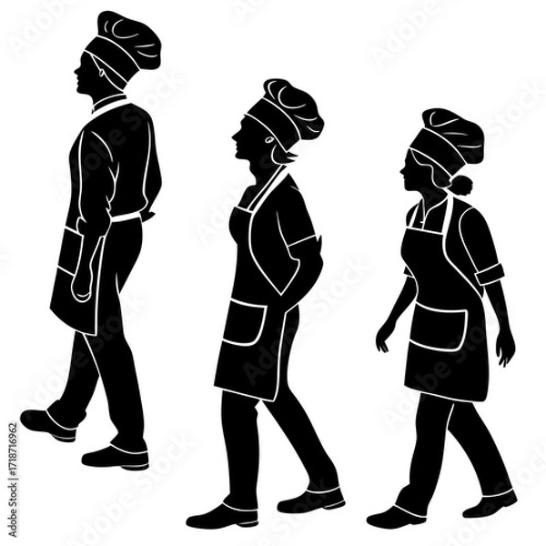 Fototapeta Chefs in Silhouette Walking Side by Side cooking group