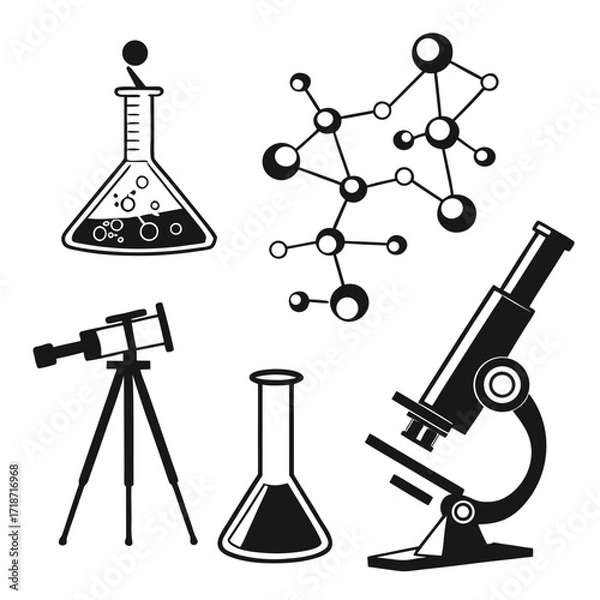 Fototapeta Chemistry and Astronomy Science Icons Keywords: science, chemistry, astronomy, icons, telescope