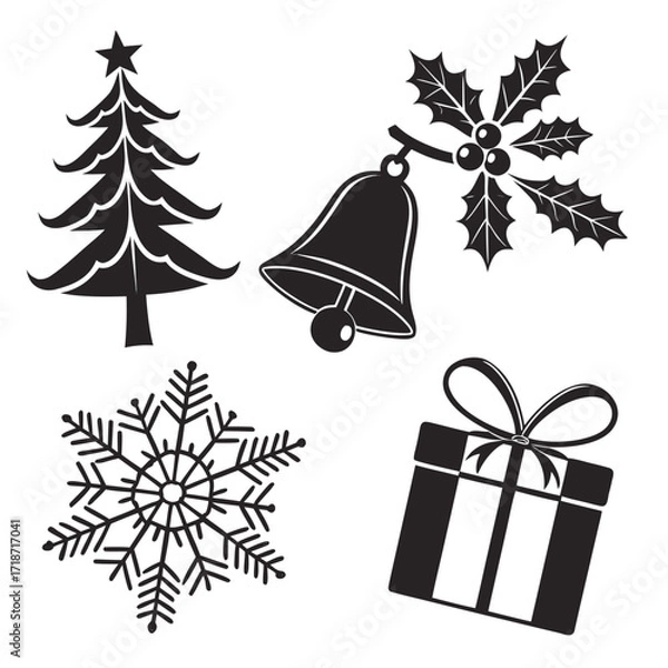 Fototapeta Christmas Icons Silhouette Collection tree snowflake