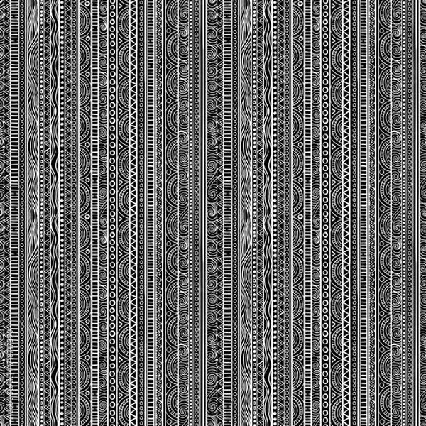 Fototapeta Hand drawn black and white boho chic tribal ethnic seamless pattern, textile texture and ornate motif, mixed media design for fabric, wallpaper, wrapping paper, fashion prints and decorative art 