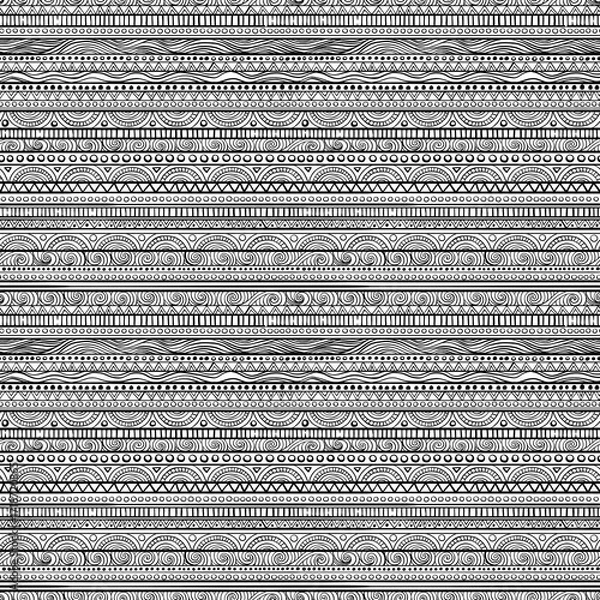 Fototapeta Hand drawn black and white boho chic tribal ethnic seamless pattern, textile texture and ornate motif, mixed media design for fabric, wallpaper, wrapping paper, fashion prints and decorative art 