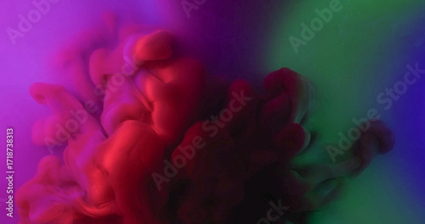 Fototapeta Colorful smoke. Defocused stream. Paint cloud swirl on light beam liquid abstract background. Art fluid flow magic gleam vapor texture.