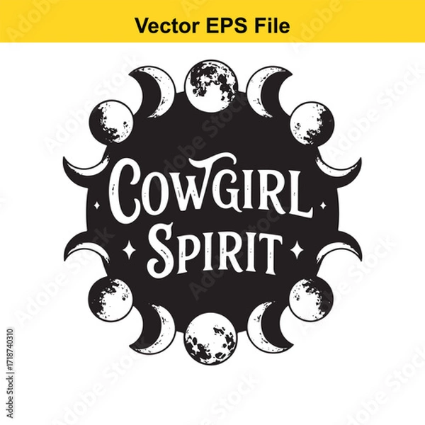 Fototapeta Cowgirl spirit text with moon phases illustration isolated on white background