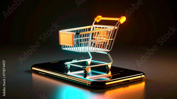 Obraz shopping cart on black background