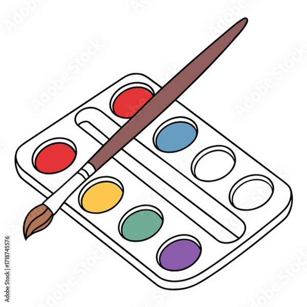 Obraz Watercolor Paint Palette and Brush on White Background