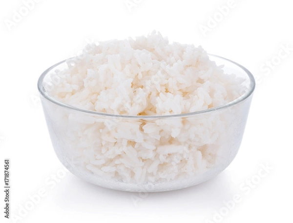 Fototapeta Rice in a bowl on a white background