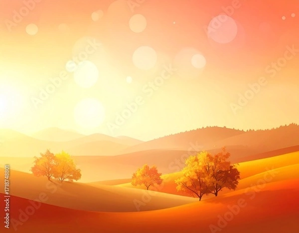 Obraz Autumnal Glow Abstract Landscape with Warm Gradients and Firefly Light