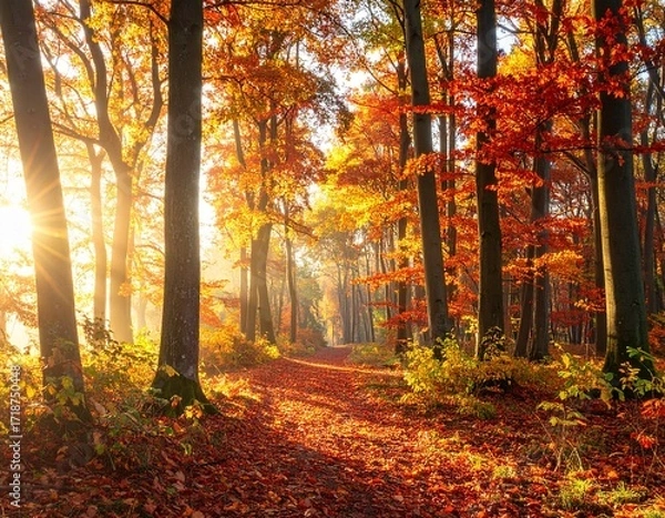 Obraz Autumnal Splendor Sunlight Filtering Through a Forest of Vibrant Colors