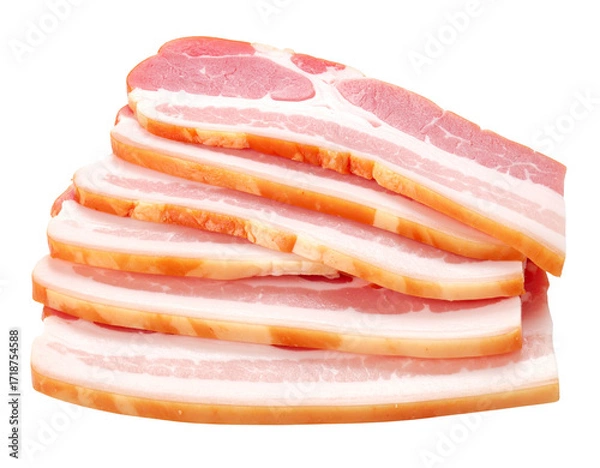 Fototapeta  “Pile of Fresh Raw Bacon with Layered Texture, isolated on a transparent background”.