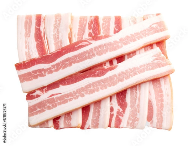 Fototapeta “Slices of Fresh Raw Bacon Strips, isolated on a transparent background”.