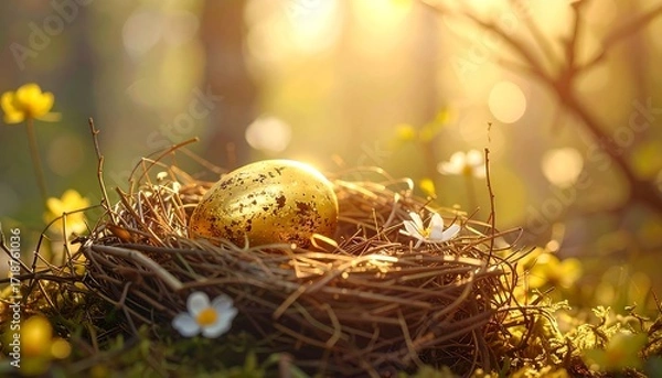 Fototapeta Golden egg in a nest