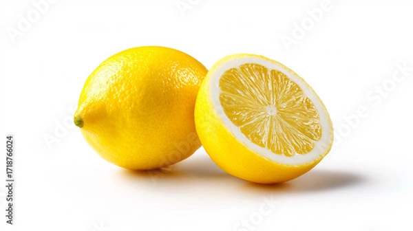 Fototapeta 白背景に置かれた レモンとカットしたレモン