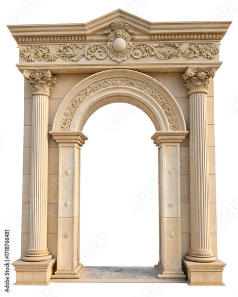 Fototapeta Classic antique gate with pillars or column arch isolated on white or transparent background