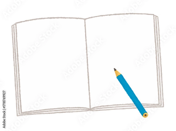Obraz 無地の見開きノートと鉛筆（勉強・学習・自由帳・教育素材）　Open Plain Notebook with Pencil (Study, Learning, Sketch, Education Material)