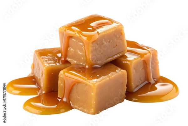 Obraz Caramel cubes isolated on transparent or white or transparent background
