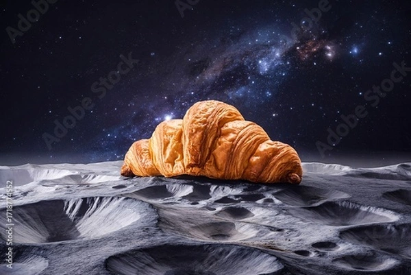 Obraz Croissant placed lunar surface starry sky galaxy cosmic surreal fantasy foodscape background