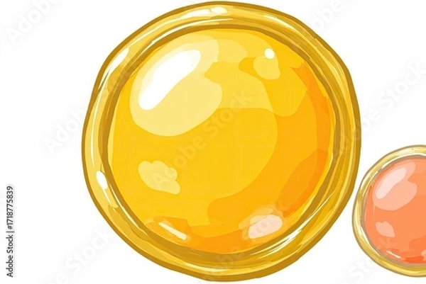 Obraz Two stylized, rounded, golden-yellow and coral-pink decorative objects