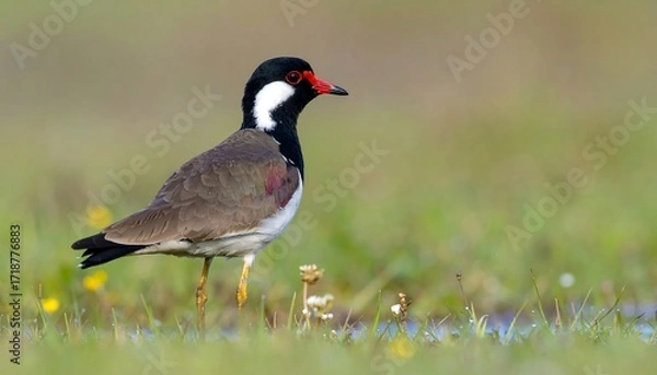 Fototapeta Bird in grassy wetland, red eye stripe