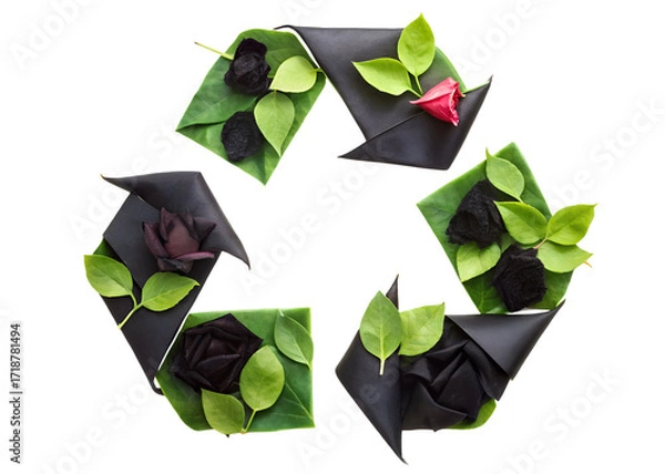 Fototapeta recycle symbol with leaf png image on transparent background