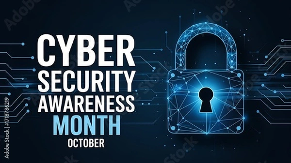 Obraz Cyber security awareness month october digital padlock with glowing circuit board pattern and data streams illustration