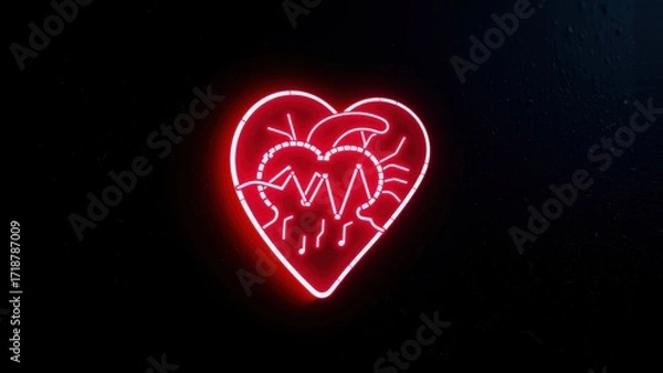 Fototapeta Pixel Heart Pulse, Neon Pulse Icon, Abstract Energy Heart, Surreal Heart Design, Pulsating Heart Icon