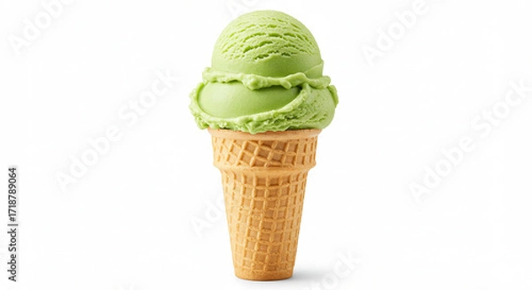 Fototapeta Delicious Pistachio Ice Cream in a Waffle Cone: A Refreshing Summer Treat, Perfect for Food Blogs, Restaurant Menus, and Culinary Websites. High-resolution image showcasing vibrant green ice cream ...