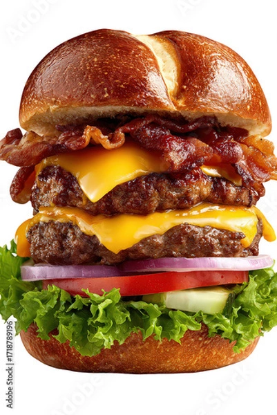 Fototapeta Triple Decker Burger with Bacon and Cheese