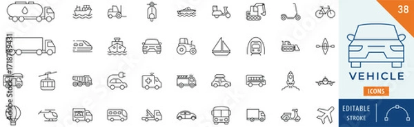 Fototapeta Vehicle icon collection set. Editable stroke.