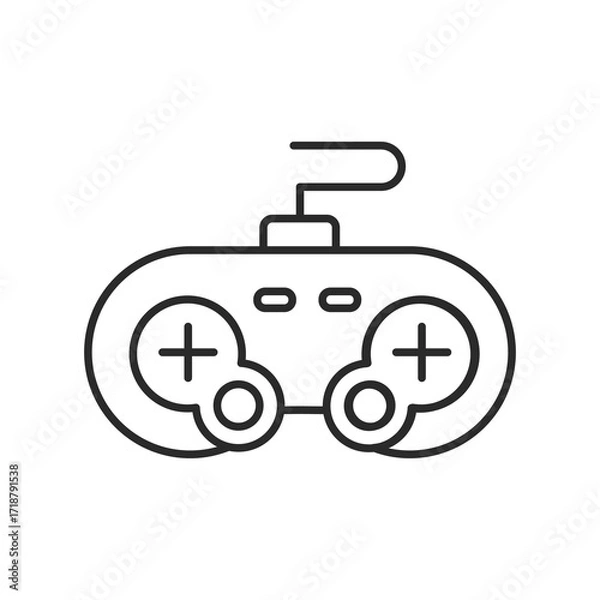 Fototapeta Vector illustration of modern gaming console controller line icon. Wireless joystick design isolated on white background, perfect for digital entertainment, video games, technology, and fun graphics.