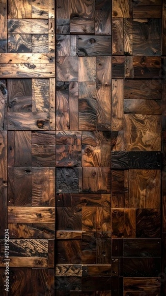 Obraz Rustic Wood Panel Wall with Varied Textures and Colors.