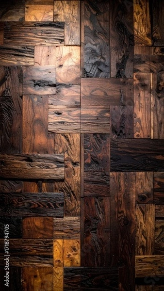 Obraz Rustic Wood Wall Panel with Intricate Grain Patterns and Warm Tones.