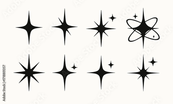 Fototapeta Retro Atomic Sparkle Icon Set in Mid-Century Space-Age Style on White Background