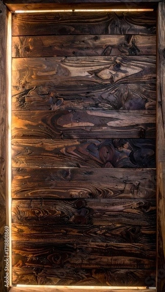 Obraz Rustic Wooden Wall with Ambient Lighting for Interior Design.