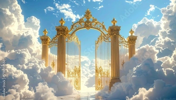 Fototapeta Golden gate amidst heavenly clouds