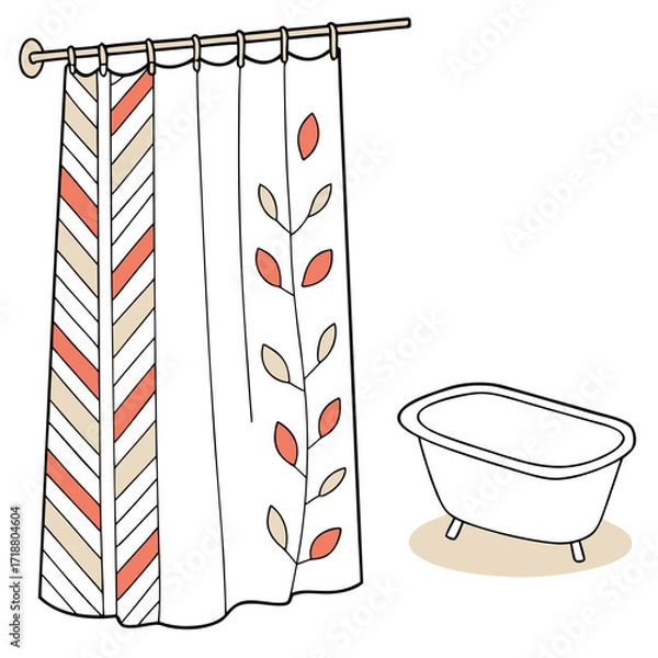 Fototapeta Modern Shower Curtain Vector | AI Graphic Design File for Home Decor & Interior